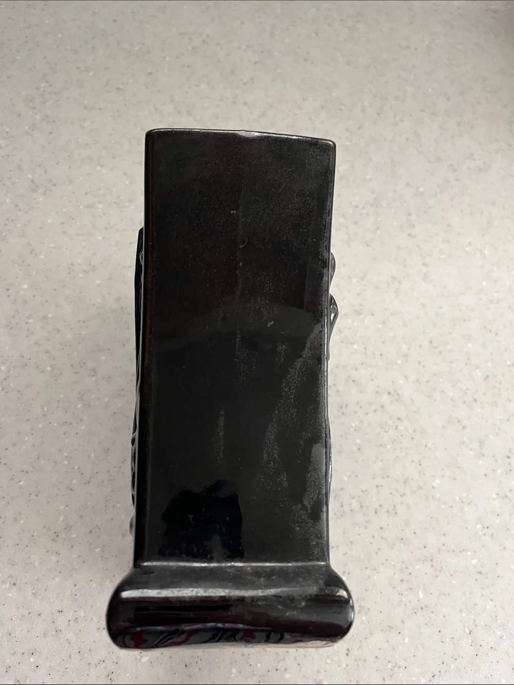 Vtg USA Art Pottery 216 BLACK Planter Vase Raised Mandolin & Roses Floral *READ*